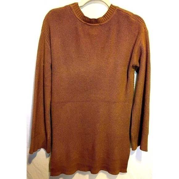 Cyrus Women’s Crew Neck Ribbed Tunic Sweater Brown Sugar Small NWT Extra Long - Picture 3 of 12